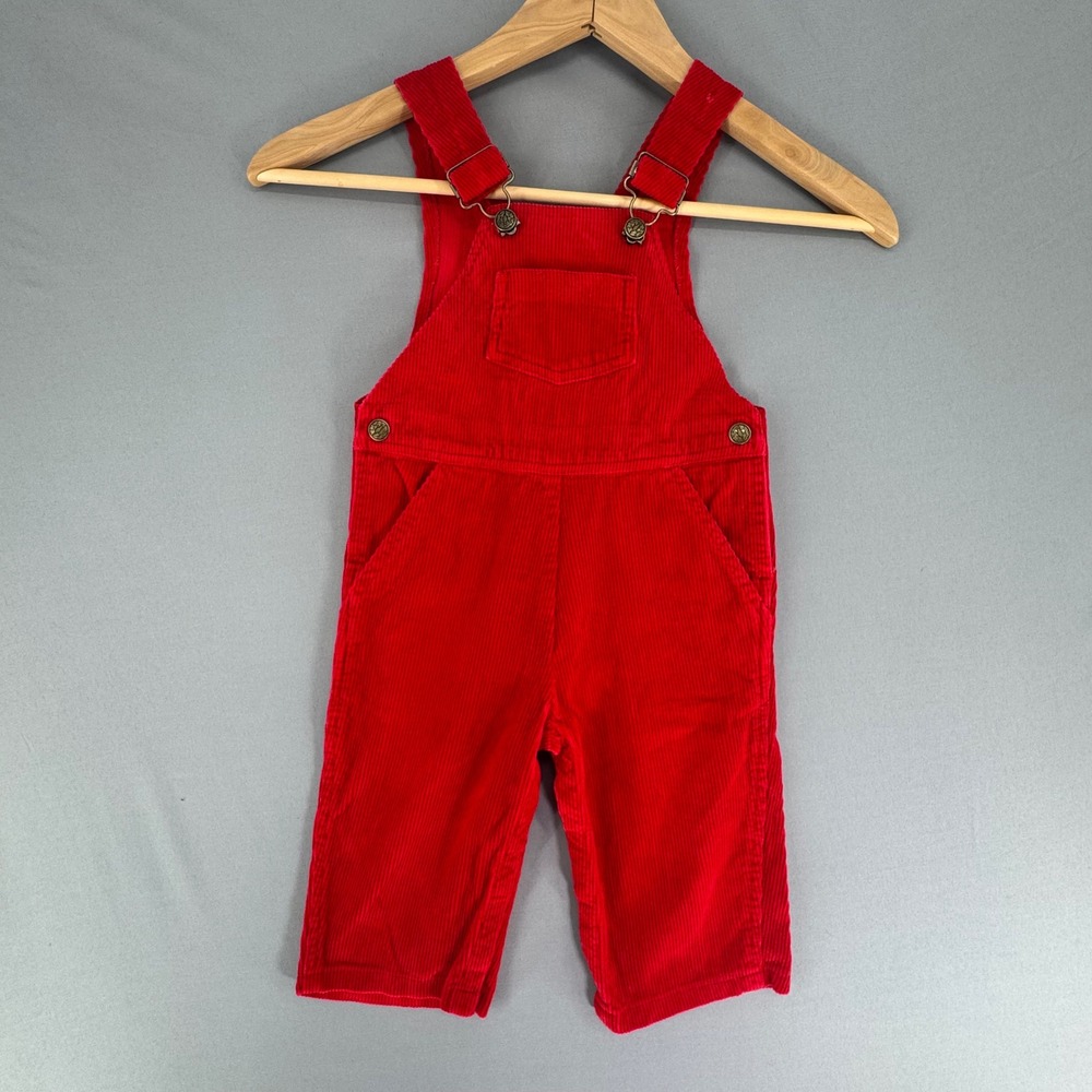 Little Ones Vintage Kids Red Corduroy Bib Overalls 18M Cotton Adjustable Straps